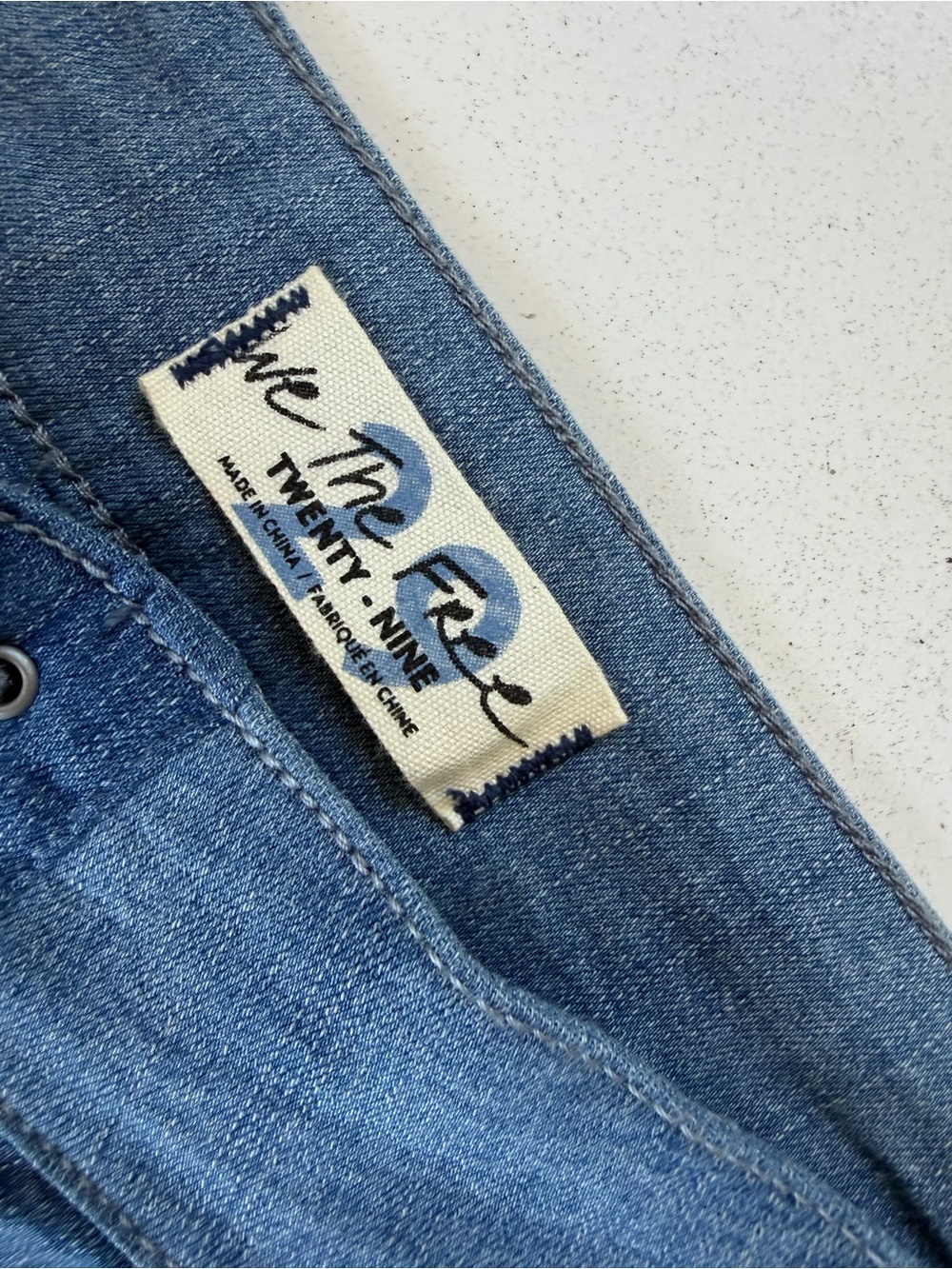 Free People Two-Tone Patchwork Flare Jeans in Blue Denim - Picture 4 of 7